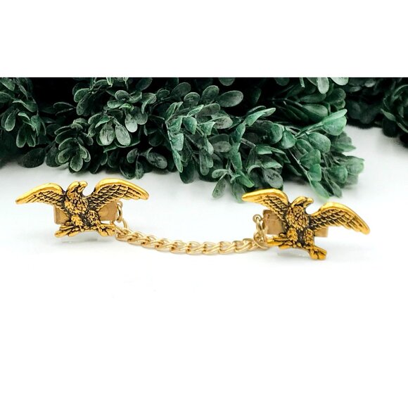 Vintage Gold-Tone Eagle Design Collar Chain Clip For Men & Women Patriotic State - Picture 7 of 8